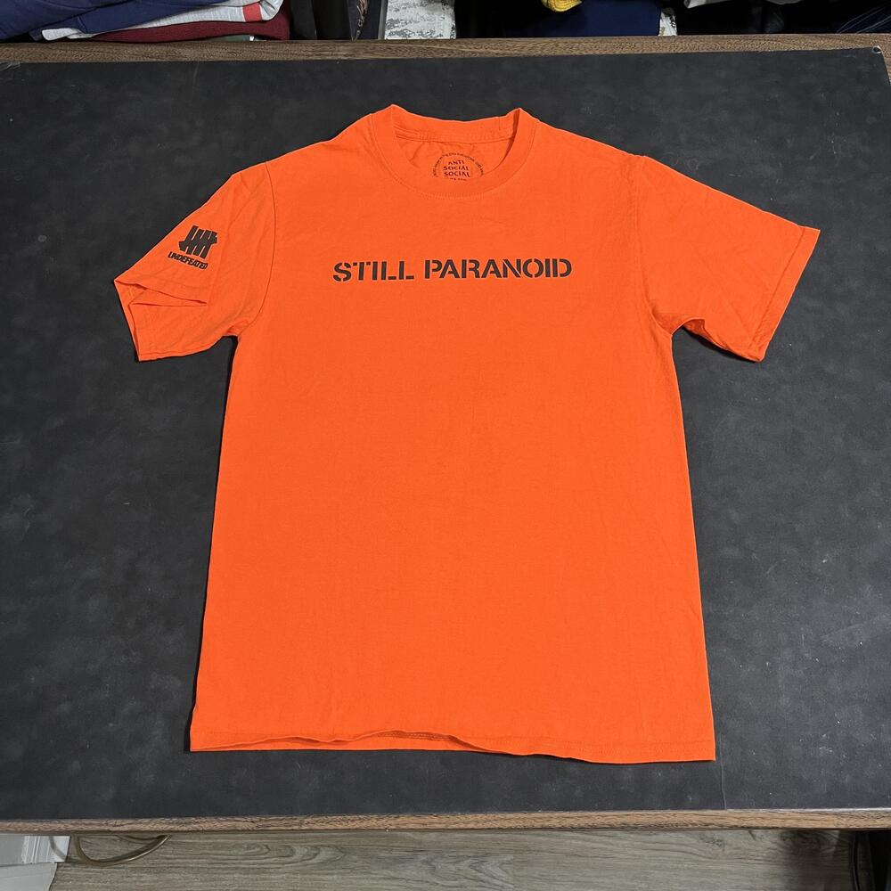 Undefeated X Anti Social Social Club Still Paranoid Shirt Mens Small Orange Tee